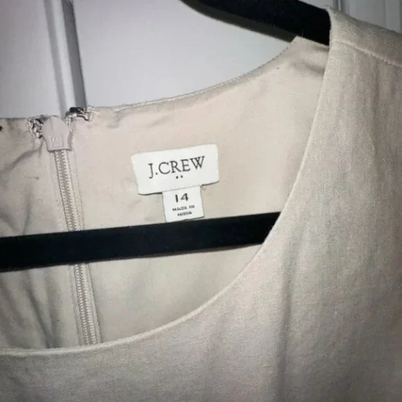 J.Crew Linen Scalloped Mini Dress Size 14 Beige Sleeveless Summer Shift Dress - Picture 5 of 9